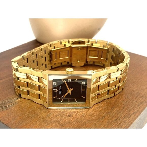 Bulova x Marc Anthony Women\'s Watch 97P167 Quadra Quartz Diamond Gold Steel Tank main image 8